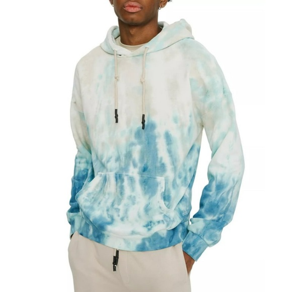 Eleven Paris Men's Marble Fleece Pullover Hoodie in Bluestone Marble-Size XL‎